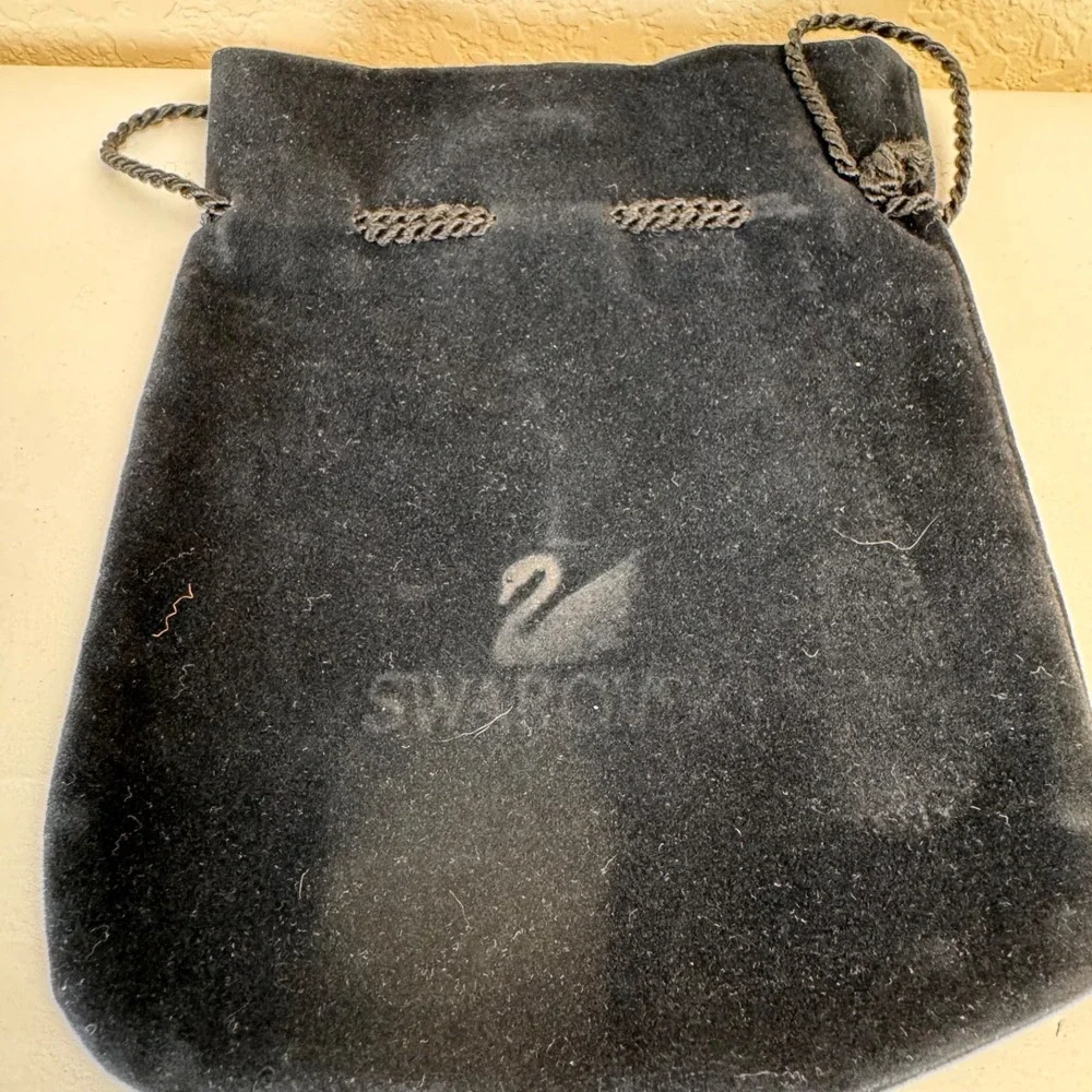 Swarovski Dust Bags Lot of 2 Black Velvet Drawstring Jewelry Pouches Vintage